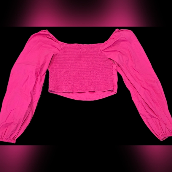 Japna Women's L, Hot Pink Puff Sleeve Corset Crop Top Barbiecore, Girly, Cottage - Picture 2 of 6